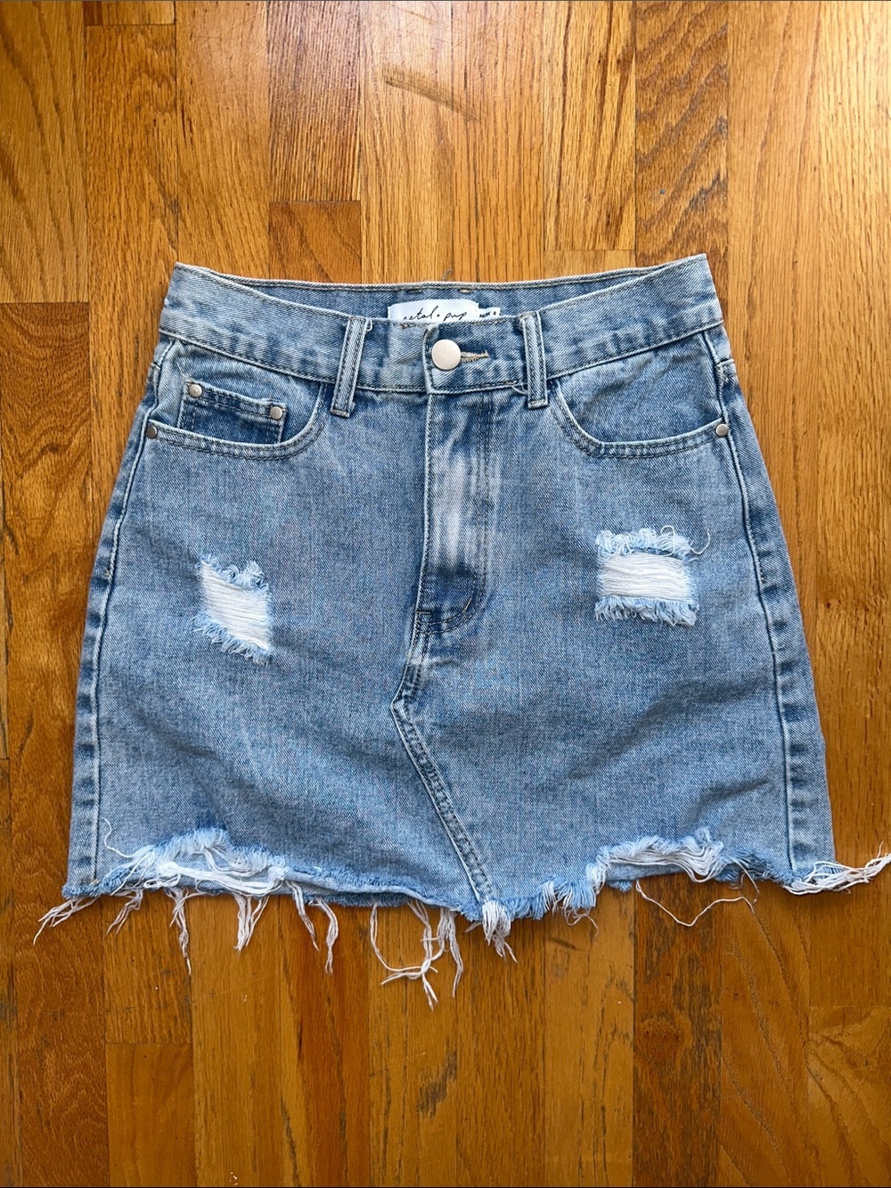 Petal & Pup Light Blue Distressed Denim Skirt